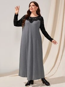 EMERY ROSE Plus Contrast Lace Tunic Dress - Grey - View 2