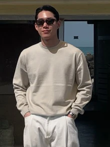 DAZY Hombres 1 pieza Jersey unicolor de cuello redondo