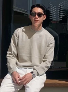 DAZY Hombres 1 pieza Jersey unicolor de cuello redondo