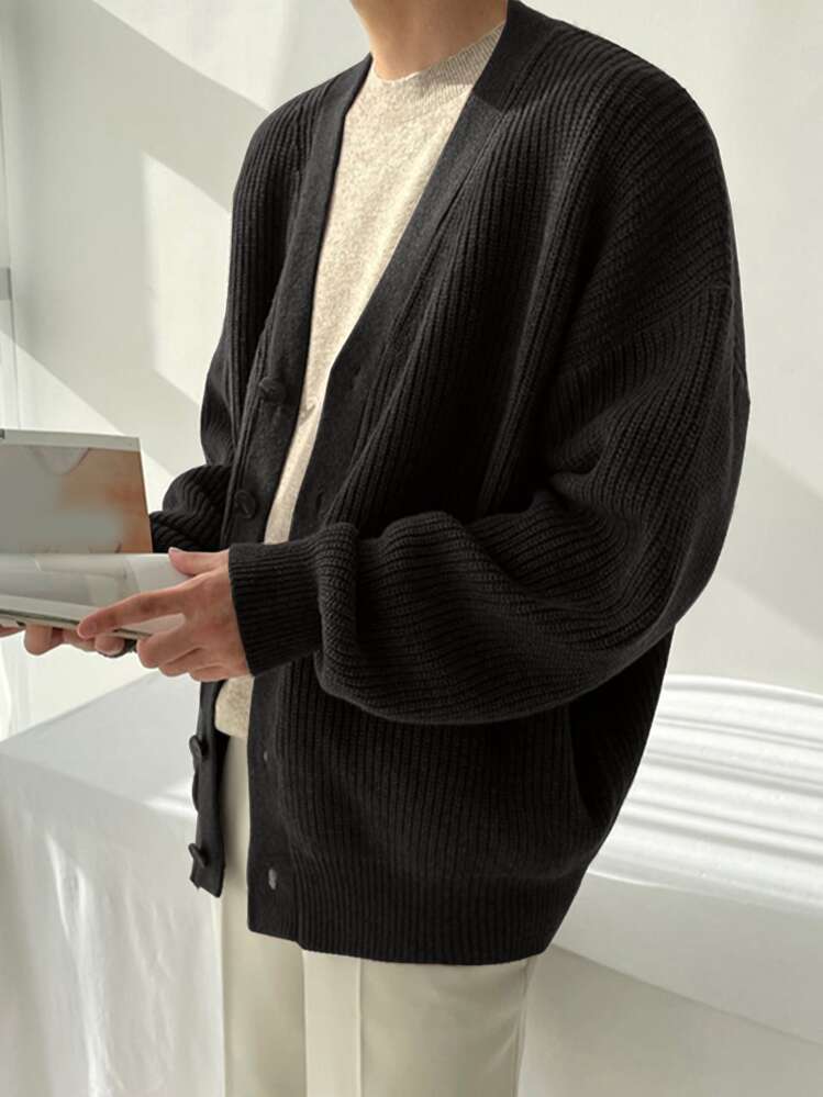 DAZY Chaqueta de punto con hombros caídos para hombre, estilo grunge para otoño e invierno - Negro - Añade 6