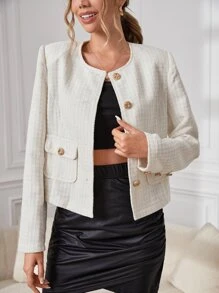 Áo khoác ngoài nữ Nút phía trước màu trơn Giải trí - trắng - Xem 1