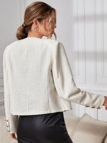 Áo khoác ngoài nữ Nút phía trước màu trơn Giải trí - trắng - Xem 2