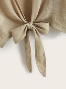 SHEIN Swim Summer Beach Plain Knot Kimono - Khaki - View 3