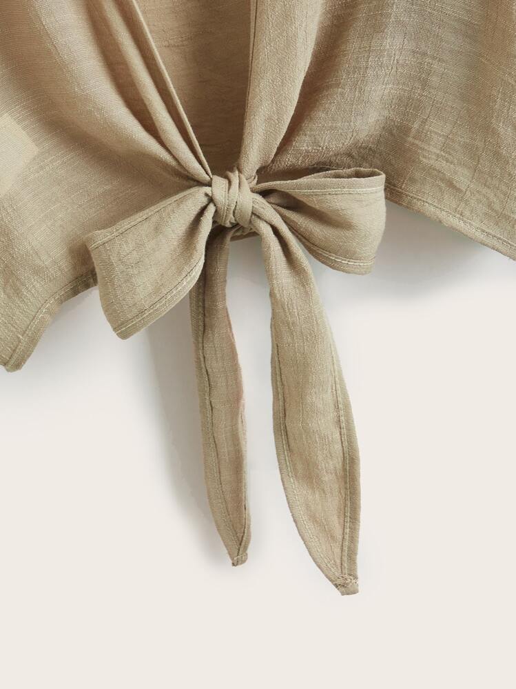 SHEIN Swim Kimono de playa de verano con nudo liso - Caqui - Añade 3