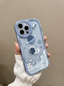 Cartoon Astronaut Print Phone Case - Multicolor - View 1