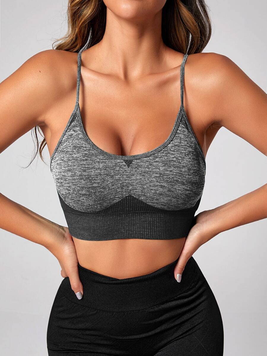 Easithlete Two Tone Crisscross Back Sports Bra - Grey - View 1