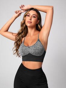 Easithlete Two Tone Crisscross Back Sports Bra - Grey - View 5