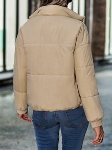 SHEIN Unity Drop Shoulder Slant Pockets Padded Coat - Khaki - View 2