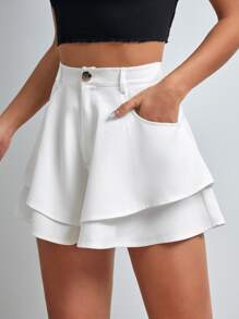 SHEIN Essnce High Waist Layered Wide Leg Shorts - White - View 5
