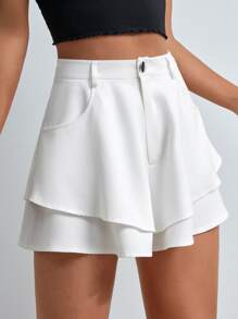 SHEIN Essnce High Waist Layered Wide Leg Shorts - White - View 6