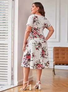 SHEIN Clasi Plus Floral Print Dress - White - View 2