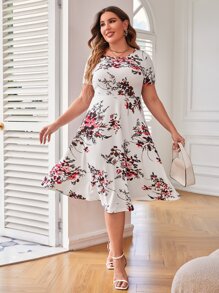 SHEIN Clasi Plus Floral Print Dress - White - View 4