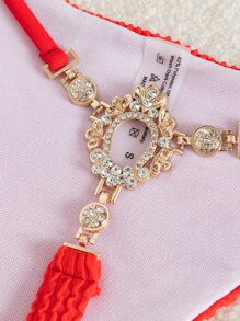 Textured Dây Tam giác Bras & Cà vạt Chuỗi chữ-V Đáy 2 mảnh Bộ đồ tắm - Đỏ - Xem 7