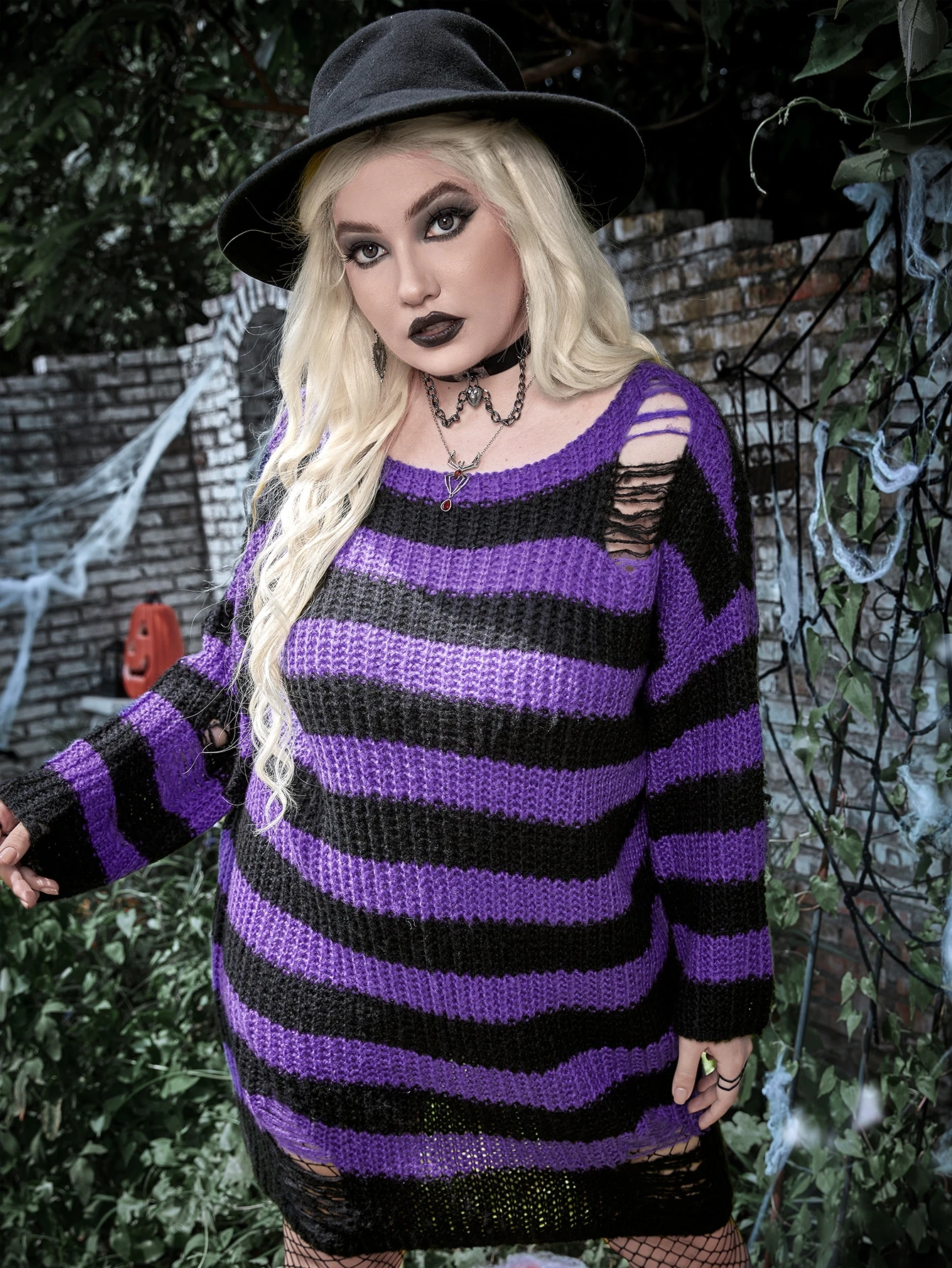 Miniatura 2 de Vestido de punto de dos tonos desgarro de hombros caídos Multicolor