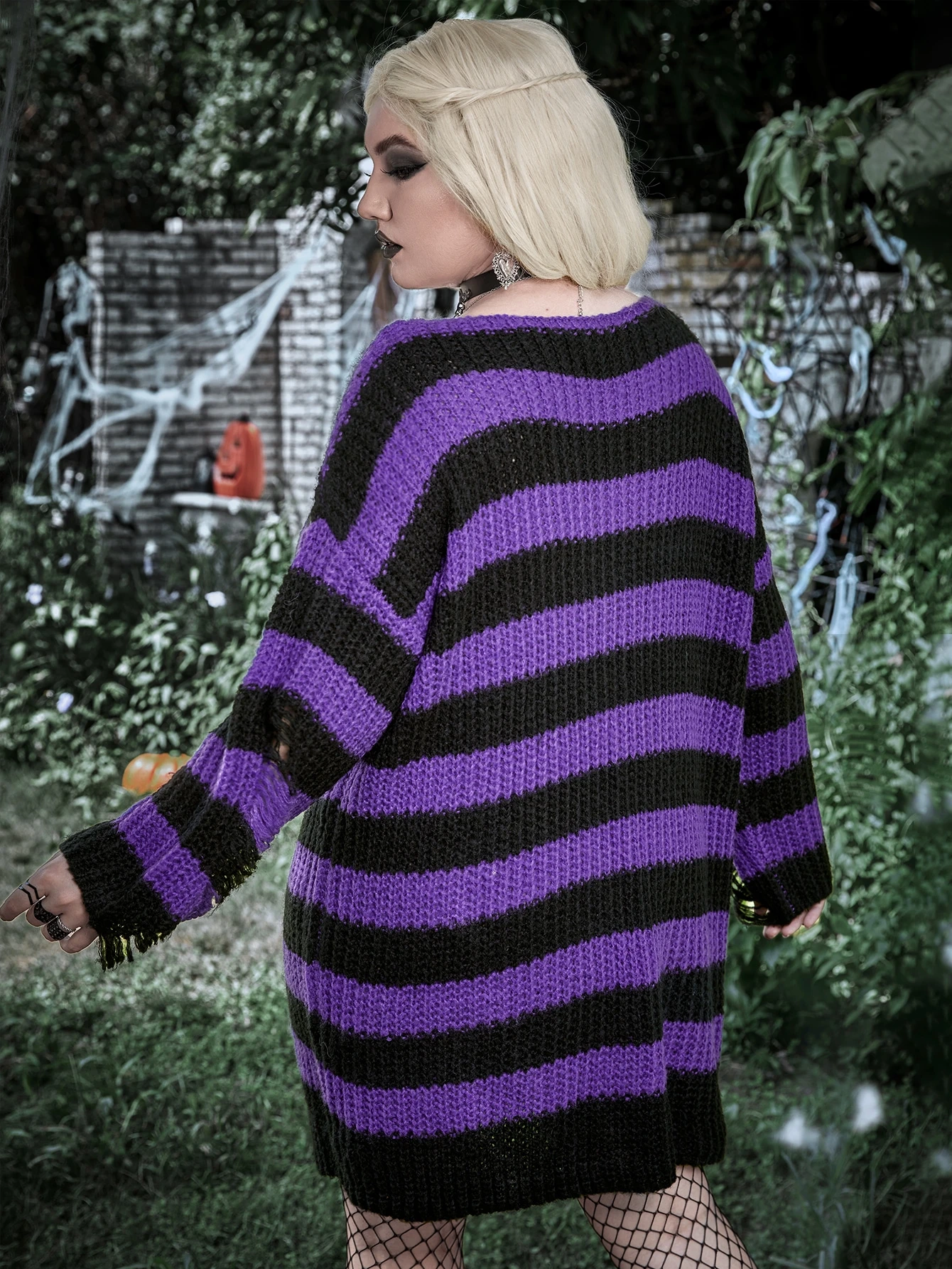 Miniatura 3 de Vestido de punto de dos tonos desgarro de hombros caídos Multicolor