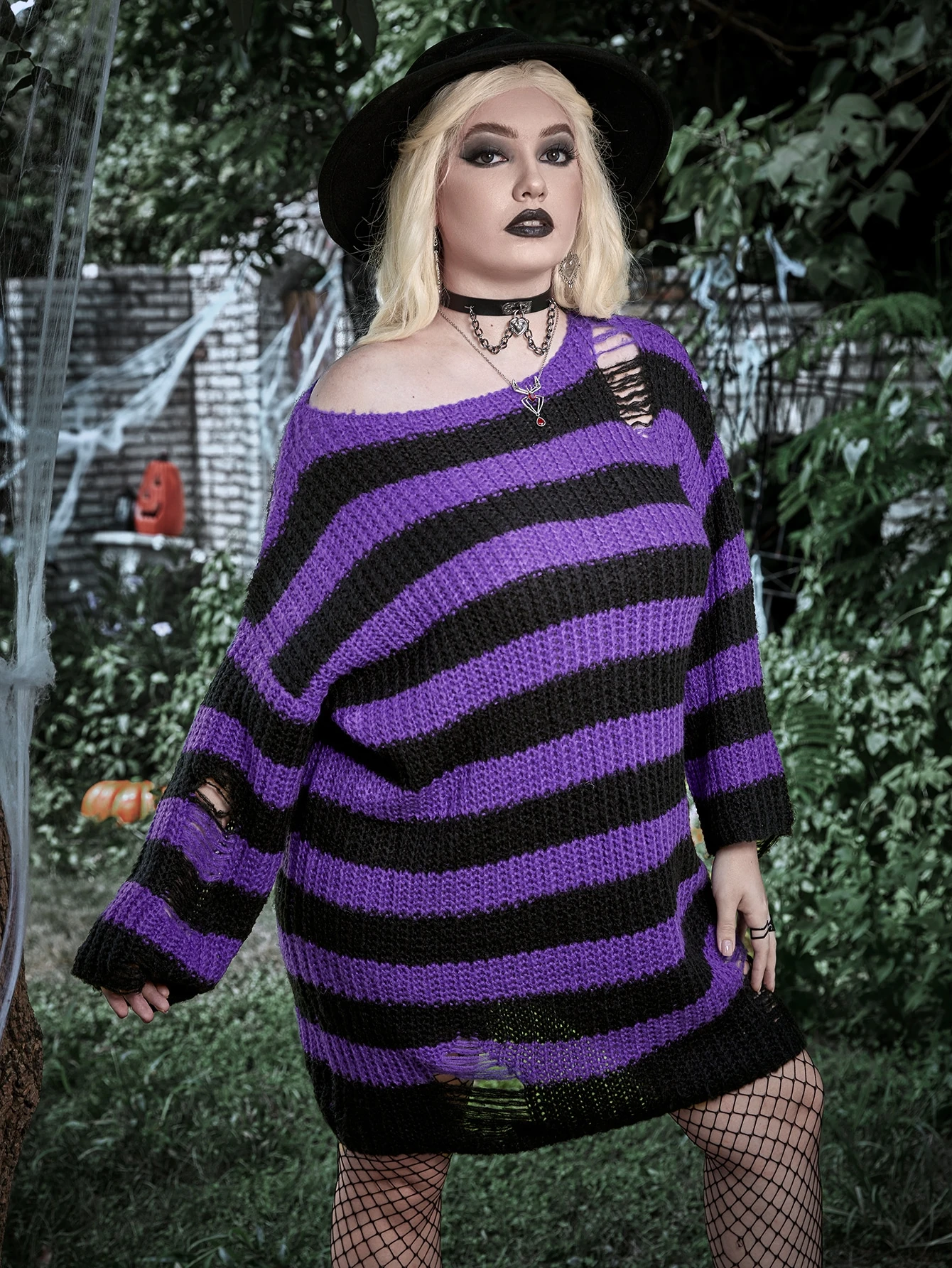 Miniatura 4 de Vestido de punto de dos tonos desgarro de hombros caídos Multicolor