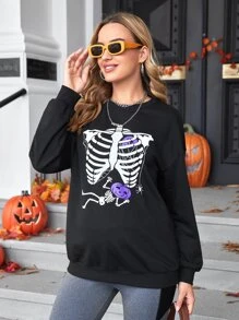 SHEIN Maternity Halloween Print Drop Shoulder Pullover - Black - View 1