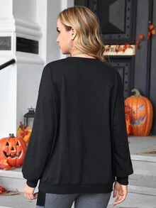 SHEIN Maternity Halloween Print Drop Shoulder Pullover - Black - View 2