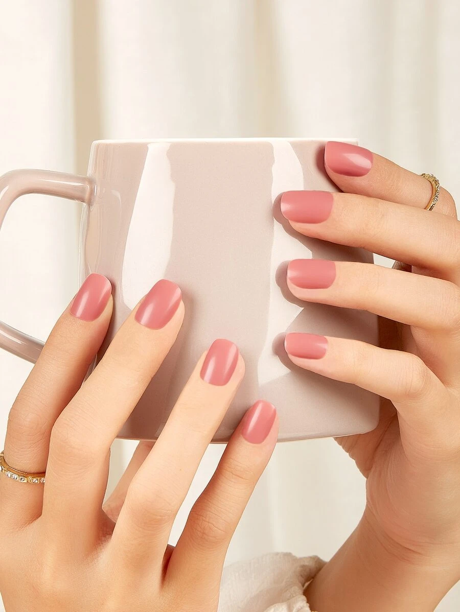 Nail Nina 24 Miếng Móng Tay Giả Màu Hình Vuông Ngắn Và 1 Miếng Dũa Móng Tay và 1 Miếng Băng Dán Móng - Hồng - Xem 1