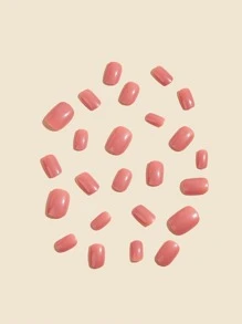 Nail Nina 24 Miếng Móng Tay Giả Màu Hình Vuông Ngắn Và 1 Miếng Dũa Móng Tay và 1 Miếng Băng Dán Móng - Hồng - Xem 4