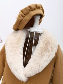 Toddler Girls 1pc Contrast Borg Collar Overcoat - Khaki - View 3