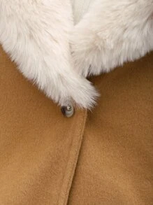 Toddler Girls 1pc Contrast Borg Collar Overcoat - Khaki - View 4