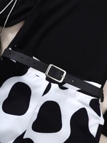 Cô Gái Trẻ Cổ cao Áo thun & In hoa bò Thắt lưng Quần - Đen và trắng - Xem 6