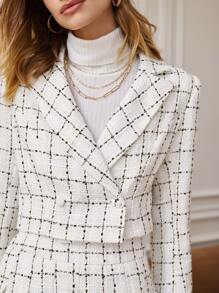 SHEIN Frenchy 西裝領格紋粗花呢西裝外套和百褶半身裙