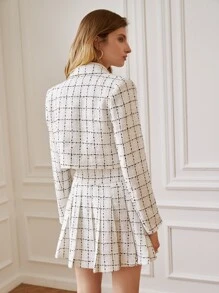 SHEIN Frenchy 西裝領格紋粗花呢西裝外套和百褶半身裙