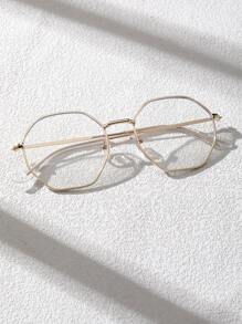 1PC Men Metal Geometric Clear Glasses For Office Reading Watch TV Play Games Glasses - Gold - View 2