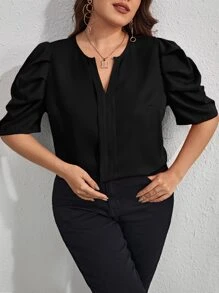 SHEIN Clasi Áo sơ mi Plus Size màu trơn Thanh lịch - màu đen - Xem 1