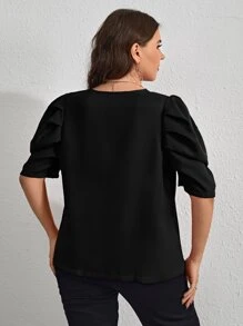 SHEIN Clasi Áo sơ mi Plus Size màu trơn Thanh lịch - màu đen - Xem 2