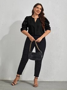 SHEIN Clasi Áo sơ mi Plus Size màu trơn Thanh lịch - màu đen - Xem 3