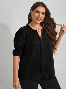 SHEIN Clasi Áo sơ mi Plus Size màu trơn Thanh lịch - màu đen - Xem 5