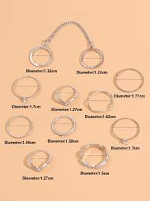 10 chiếc Nhẫn trang trí Rhinestone - Bạc - Xem 3