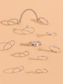 10 chiếc Nhẫn trang trí Rhinestone - Bạc - Xem 5