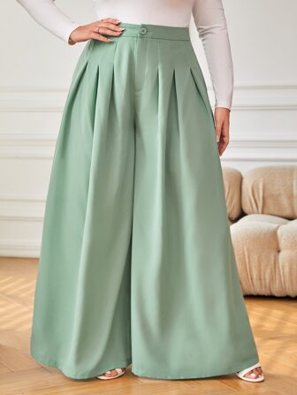 SHEIN Privé Plus High Waist Plicated Detail Wide Leg Pants