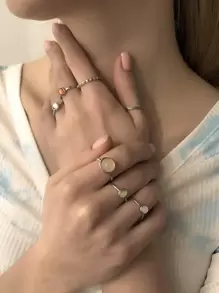 8入組圓形裝飾戒指 - 銀色 - 查看 1