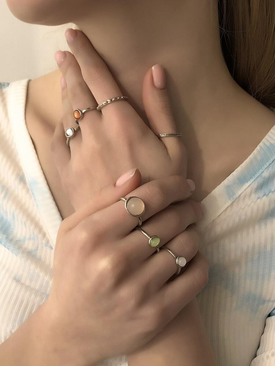 8 piezas Anillo con diseño redondo - Plateado - Ver 1