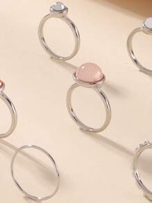 8入組圓形裝飾戒指 - 銀色 - 查看 4