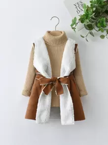 SHEIN 小女童加絨內裏腰帶外套馬甲無毛衣