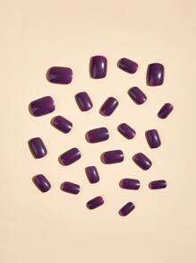 Nail Nina 24入組短方形實色優雅美甲配件套裝,包括膠水和指甲檔。適用於戶外活動,休閒,聚會,舞會和日常穿著 - 紫色 - 查看 5