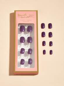 Nail Nina 24入組短方形實色優雅美甲配件套裝,包括膠水和指甲檔。適用於戶外活動,休閒,聚會,舞會和日常穿著 - 紫色 - 查看 6