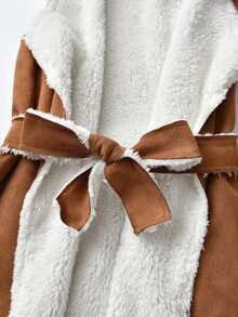 SHEIN 小女童加絨內裏腰帶外套馬甲無毛衣