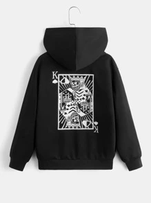 SHEIN 青少年男孩印字圖形連帽衫，彈性素材質感輕鬆穿搭，適用於春秋兩季的日常穿著