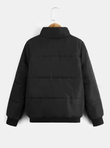 SHEIN Tween Boys Letter Patched Padded Coat - Black - View 2