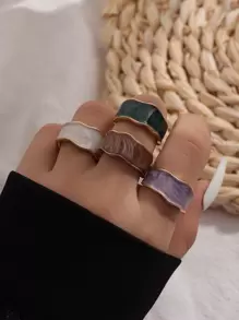 4入組波浪狀設計開口戒指 - 彩色 - 查看 1