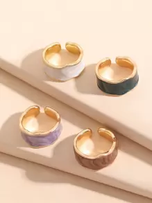 4入組波浪狀設計開口戒指 - 彩色 - 查看 2