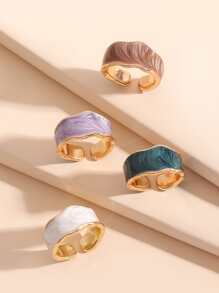 4入組波浪狀設計開口戒指 - 彩色 - 查看 3