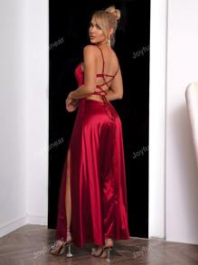 Joyfunear Lace Up Backless Split Thigh Draped Collar Cami Dress Party Dress Wedding Guest Dress Formal Dress Evening Dress,Gown